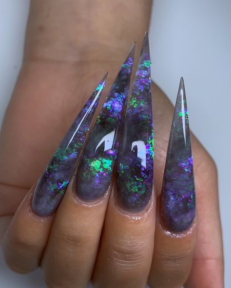 Lilac And Green, Acrylic Nails Stiletto, Opal Nails, Galaxy Nails, Nail Design Inspiration, Stiletto Nails Designs, Vibrant Nails, Dope Nail Designs, Design Consultation