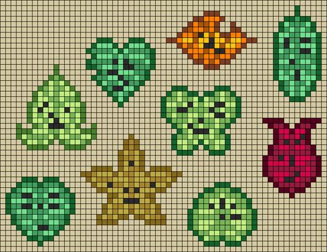 Alpha pattern #164075 | BraceletBook Zelda Tapestry Crochet, Zelda Friendship Bracelet Pattern, Korok Cross Stitch, Zelda Alpha Pattern, Korok Botw, Cross Stitch Games, Stitch Games, Grid Patterns, Fantasy Forest