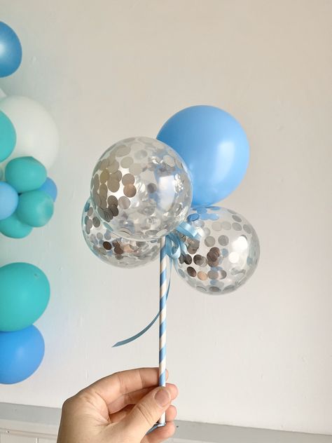 Cake Balloon Decoration, Ballon Cake Topper, Trending Cakes, Balloon Cake Topper, Cake Balloons, Baby Shower Cake Decorations, 3rd Birthday Boys, Silver Confetti, 1st Birthday Cake Topper