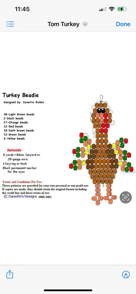 Thanksgiving Pony Bead Craft, Fall Pony Bead Crafts, Thanksgiving Seed Bead Patterns, Pony Bead Patterns Halloween, Native American Beading Patterns Free Indian Beadwork, Animal Bead Keychain Patterns, Kandi Animals, Turkey Beads, Beaded Keychains Patterns