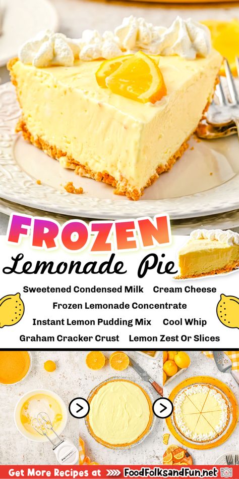 Frozen Lemonade Pie Recipe, Lemonade Pie No Bake, Lemonade Pies, Lemon Pie Recipe Condensed Milk, Lemon Cream Cheese Pie, Frozen Lemonade Pie, Lemonade Pie Recipe, Lemonade Pie, Lemon Pie Recipe