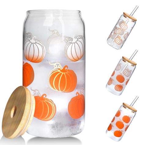 PRICES MAY VARY. 18OZ FALL GLASS MUG: Our pumpkin glass cups are crafted from premium high borosilicate material for durability and clarity. The fall pumpkin cups set includes 1 pumpkins jar with color changing pattern, 1 bamboo lid, 1 glass straw, 1 straw brush, and 1 silicone straw cover cap. Whether on the go or at gatherings, its versatile design fits seamlessly into your daily life, adding style and functionality wherever you take it. COLOR-CHANGING WONDER: Watch as the pumpkin pattern tran Fall Glass Cups, Autumn Kitchen Decor, Wedding Tumbler, Cups With Lids And Straws, Fall Mugs, Color Changing Cups, Pumpkin Cups, Fall Pumpkin Decor, Pumpkin Mug