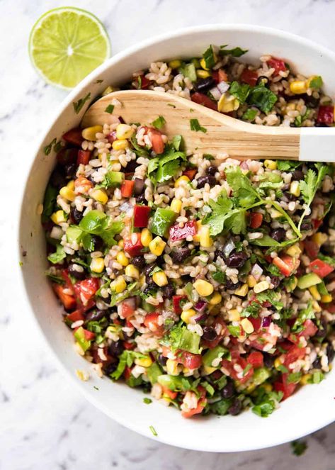 Bright, zesty, and full of flavour, this Cowboy Rice Salad will transport you to the wild, wild west! Rice Based Lunches, Rice And Beans Salad, Birthday Salad, Cowboy Rice, Vacation Meal Planning, Salad With Rice, Cowboy Salad, Rice Salads, Rice Salad Recipes