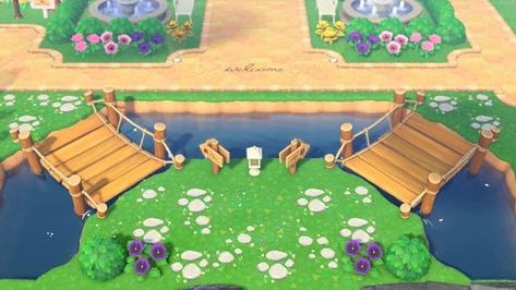 ACNH bridges for a grand entrance of your island. impress vistors and villagers Acnh Island Entrance, Acnh Bridge, Bridge Entrance, Acnh Inspo, Animal Crossing Game, Animal Crossing Qr, Grand Entrance, Animal Crossing, Entrance