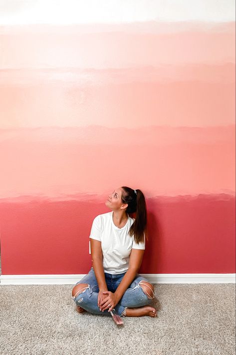 Pink ombre accent wall Pink Ombré Wall, Ombre Pink Wall, Accent Wall Girls Bedroom, Ombre Accent Wall, Ombre Painted Walls, Wax Business, Salon Makeover, Pink Painted Walls, Pink Accent Walls