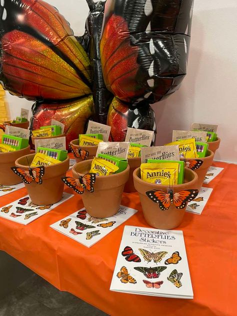 Butterfly Party Crafts, Fall Butterfly Birthday Party, Butterfly Birthday Favors, Three Year Old Butterfly Party, Monarch Birthday Party, Butterfly And Bugs Birthday Party, Monarch Butterfly Party Ideas, Butterfly Birthday Party Activities, Butterfly Themed Birthday Party Ideas