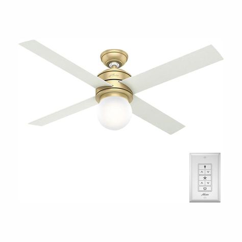 Hunter Hepburn 52 in. LED Indoor Modern Brass Ceiling Fan-59320 - The Home Depot Copper Ceiling Fan, 1920s Hollywood, Antique Ceiling Fans, Gold Ceiling Fan, Brass Ceiling Fan, Ceiling Fans With Lights, Copper Ceiling, Fans With Lights, Hunter Ceiling Fans