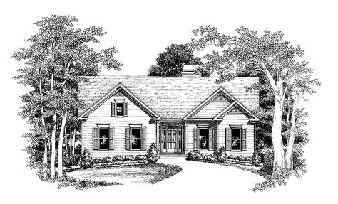 Floor Plan AFLFPW24263 - 1 Story Home Design with 3 BRs and 2 Baths Cottage House Designs, Country Floor Plans, Small Home Plan, Cottage House Plan, Ranch Style House, Cottage Floor Plans, Shingle Exterior, Ranch House Plan, Ranch Style House Plans