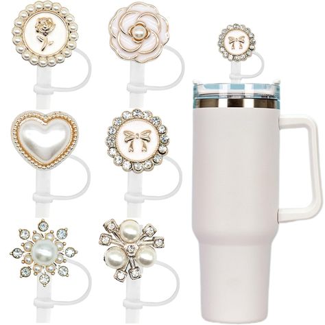 PRICES MAY VARY. Aesthetic Straw Covers Caps for Stanley/Yeti/Compatible with Simple Modern Cup - Package: 6PCS/set cute Sparkling diamond-encrusted pearls, hearts, roses, bows straw covers.Luxurious straw cover are perfect for Fit for stanley 20 30oz tumbler & stanley 40 oz tumbler with handle.(Straws not included).Women pearls straw covers are great for decorating your straw cups,boys stanley cup,sport water cups. Useful baseball straw toppers for tumblers & boys Stanley.Cool stanley cup acces Tan Stanley Cup, Stanley Assecories, Stanley Cup Decorations, Stanley Cup Aesthetic Decorated, Stanley Cup Aesthetic Accessories, Stanley Decorations, Personalized Stanley Tumbler, Stanley Straw Cover, Custom Stanley Tumbler