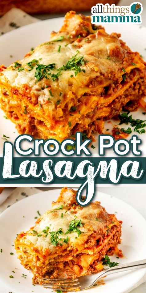 collage image of Crock Pot Lasagna. Lasagna In Crockpot, Slow Cooker Lasagna Easy, Lasagna Crockpot Recipes, Slow Cooker Lasagna Recipes, Lasagna Crock Pot, Lazy Day Crockpot Lasagna, Lazy Day Lasagna Crock Pot, No Oven Dinners, Lazy Day Crock Pot Lasagna Recipe