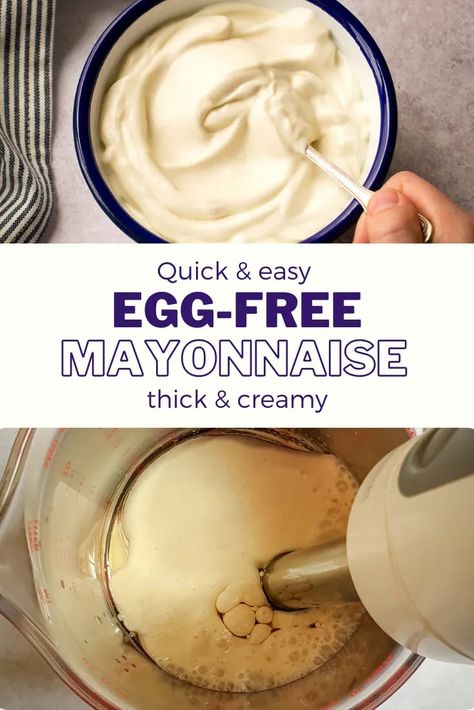 A thick and creamy egg free mayonnaise that is quick, easy and very cheap to make. You won't go back to shop-bought mayo! Egg Free Mayo Recipe, Egg Free Mayonnaise Recipe, Egg Free Mayo, Eggless Mayonnaise Recipe, Easy Mayonnaise Recipe, Eggless Mayo, Avocado Oil Mayonnaise Recipe, Vegan Jam, Healthy Mayonnaise