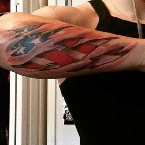 Men’s Tattoo Ideas Cool, Flag Tattoos For Men Forearm, Cosmere Tattoo, Semper Fi Tattoo, Chicago Cubs Tattoo, Tear Tattoo, Skin Tear Tattoo, American Flag Forearm Tattoo, Skin Tear