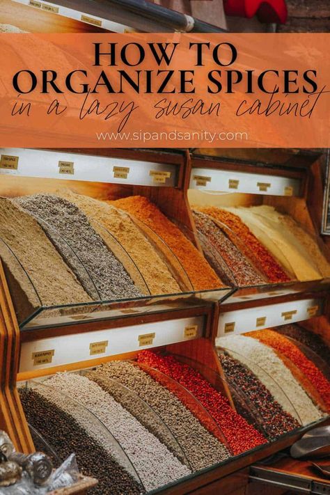 Organize your spices in a lazy susan cabinet for easy access, efficiency, and to make the most of your dried herbs and spices. Check out the steps, considerations and space saving methods to create your own well organized storage space. Lazy Susan Spice Organization, Spice Organization Diy, Organize Spices, Lazy Susan Cabinet, Saving Methods, Lazy Susan Organization, Spice Cabinet, Organized Storage, Dried Herbs