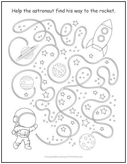 Space Mazes Free Printable, Vbs Stellar, Mazes For Kids Printable, Maze For Kids, Space Theme Preschool, Maze Print, Printable Mazes, Sistem Solar, Mazes For Kids