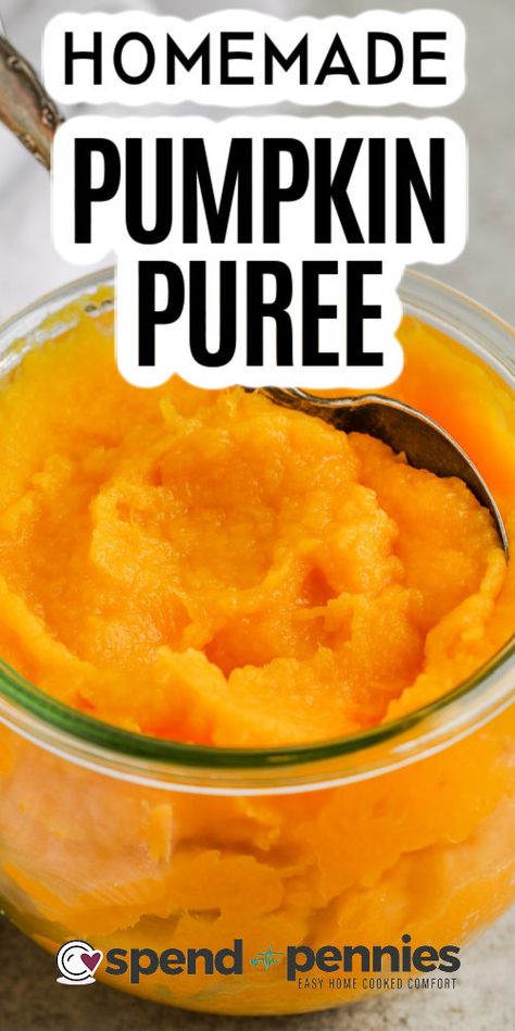 Ever wondered how to cook a pumpkin to make pumpkin puree? This easy recipe will show you how to make pumpkin puree with only 2 ingredients, a pumpkin and some olive oil! This puree can be used for all kinds of desserts like pumpkin pie, parfaits, and cake. #homemadepumpkinpuree #pumpkinpuree #howtocookapumpkin #spendwithpennies Making Pumpkin Puree, Make Pumpkin Puree, Cook Pumpkin, Pumpkin Puree Recipes, Savory Pumpkin Recipes, Pumpkin Recipes Easy, Homemade Cornbread, Homemade Pumpkin Puree, Fall Desserts Easy