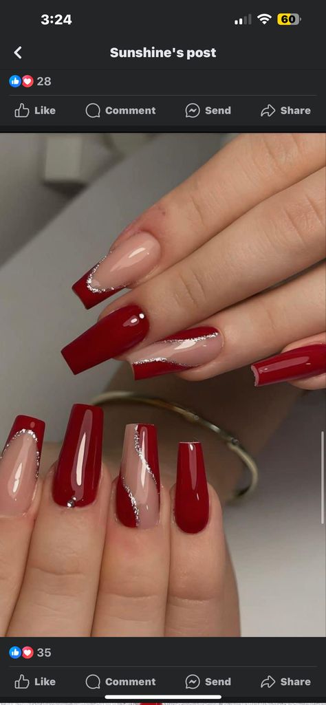 Nail Inspo Wine Red, Fall Bling Nails, Plain Acrylic Nails, Sliver Nails, French Manicure Nail Designs, Wine Nails, Maroon Nails, Graduation Nails, Sassy Nails