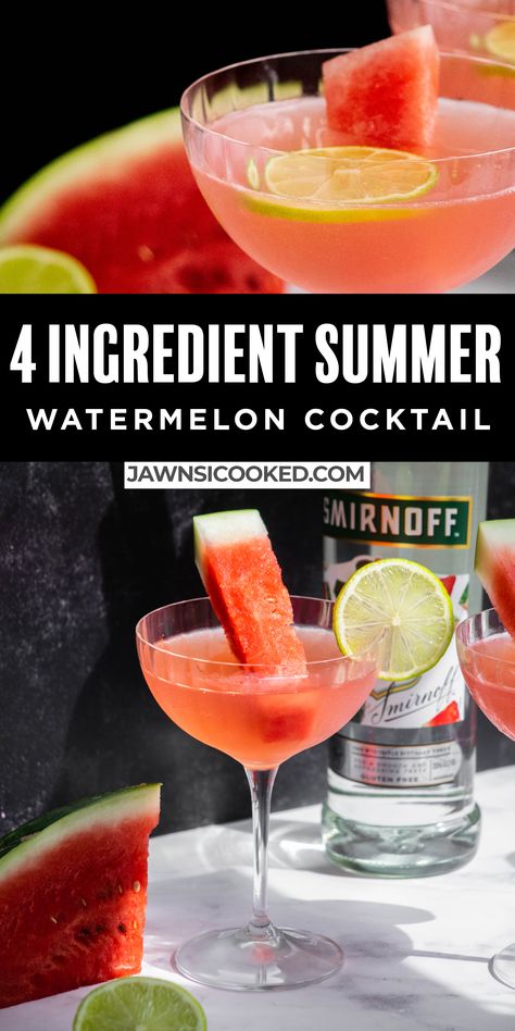 This 4 Ingredient Watermelon Cocktail is a simple, delicious and summery cocktail you can make in minutes! Make it with fresh or store bought watermelon juice and fresh squeezed lime juice for the ultimate summer cocktail! Smirnoff Watermelon, Watermelon Cocktail Recipes, Unique Cocktail Recipes, Watermelon Cocktail, Watermelon Drink, Drink Inspiration, Vodka Recipes, Summer Drink Recipes, Sweet Cocktails