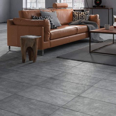 Living Room Grey Floor, Dark Tile Floors, Slate Effect Tiles, Grey Living Room Ideas, Tile Floor Living Room, Grey Floor Tiles, Grey Floor, Dark Tile, Grey Slate