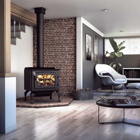 Wood Stove | Escape 1800 Black Door + Cast Iron Legs Stove Black, Refractory Brick, Cast Iron Legs, Side Units, Black Door, Heat Exchanger, Black Doors, Types Of Doors, Wood Burning Stove