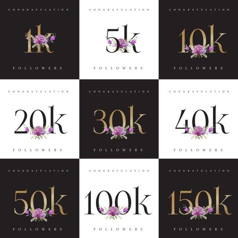 Followers Social Media, Flower Vector Art, 150k Followers, Congratulations Flowers, Logo Online Shop, 50k Followers, 100k Followers, Watercolor Flower Background, Number Templates