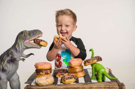 Jax's DINOmite Donut Birthday | CatchMyParty.com 4th Birthday Pictures, 3rd Birthday Pictures, Birthday Photoshoot Ideas Boys, Dinosaurs Birthday Party, Boy Birthday Pictures, 2nd Birthday Pictures, Dinosaurs Birthday, Dinosaur Birthday Theme, Dinosaur Photo