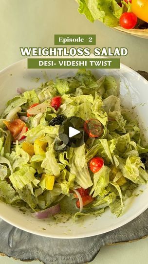 6.8K views · 179 reactions | WEIGHTLOSS 
Healthy Summer Salad Episode - 2
DESI VIDESI TWIST SALAD

Bringing the best of both desi and videsi taste to your plate with our Desi Videsi Twist Salad! 🥗✨ 
Recipe :
Take 1 cup chopped Lettuce 
Add Onion
Add Red yellow bell pepper 
Add 5-7 cherry tomatoes 
Add Some olives
Add dressing & toss well 
Serve it & Enjoy !

Comment down ‘DRESSING’ to know the recipe of this healthy quick Desi Dressing⚡

Follow @nutritionist_poojabohra for more such healthy contents ! 💃

Contact: Reena +91 8208178512 (Team Nutritionist Pooja Bohra) to know more about the weight loss / weight gain / weight management programs we offer.

#saladsove #desisaladrecipes #videsisaladrecipes #desividesisaladrecipes #healthydietrecipe #healthymeal #fitness #summerdiet #saladrecip Yellow Bell Pepper, Weight Management Programs, Summer Diet, Healthy Diet Recipes, Summer Salad, Quick Healthy, Gain Weight, Healthy Summer, Bell Pepper