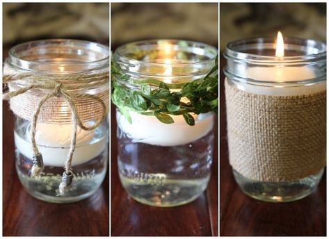 Mason Jar Floating Candle Centerpieces, Candle Mason Jar Centerpieces, Floating Candles Mason Jars, Diy Mason Jar Crafts, Chalkboard Mason Jars, Diy Candles Easy, Floating Candle Centerpieces, Mason Jar Lanterns, Mason Jar Projects