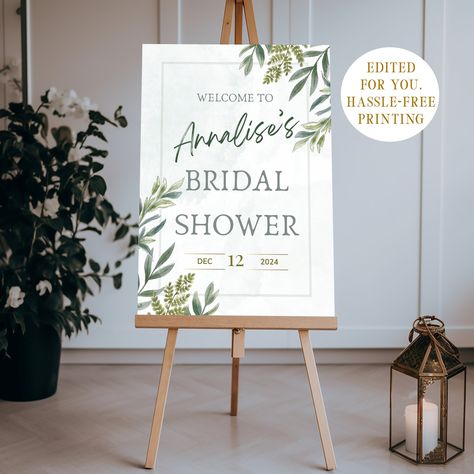 Bridal Shower Entrance Sign, Bridal Shower Entrance, Winter Bridal Party, Bridal Party Sign, Bridal Entry, Green Bridal Showers, Entry Signs, Bridal Shower Sign, Winter Greenery