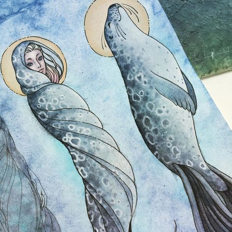 Selkie Tattoo Ideas, Selkies Mythology, Selkie Core Aesthetic, Selkie Mythology Aesthetic, Selkies Seal, Selkie Male, Selkie Illustration, Selkie Character Design, Male Selkie