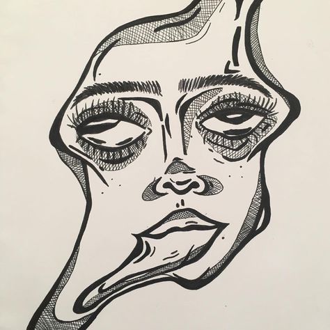 Trippy Face Art, Trippy Face Drawing, Weird Face Drawing, Weird Face Art, Weird Faces Drawing, Simple Trippy Drawings Easy, Surreal Sketch, Arte Aesthetic, Pop Art Drawing