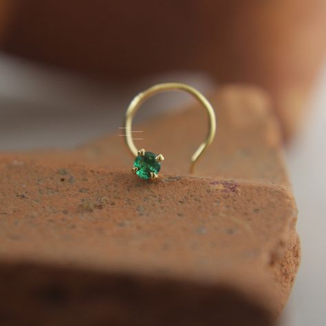 Emerald Nose Pin, C wire 10k Solid Gold Nose Pin, 2.5mm Lab Emerald, July Birthstone, UncommonJewelsIN, Valentine Day Gift For Her Green Nose Stud, Unique Nose Rings, Gold Nose Pin, Gold Nose Ring, Gold Nose Rings, Nose Pin, Nose Jewelry, Ring Emerald, Nose Ring Stud