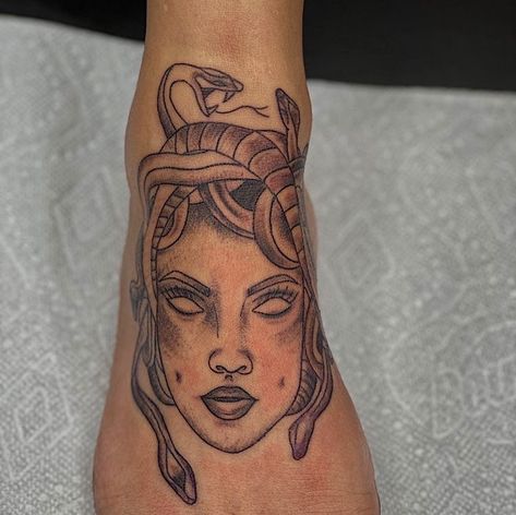 ig @tatsbykim Ankle Tattoos For Women, Foot Tattoos For Women, Medusa Tattoo, Foot Tattoo, Ankle Tattoo, Foot Tattoos, Tattoos For Women, Portrait Tattoo, Tattoo Ideas