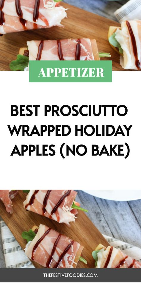 Take your holiday appetizers up a notch with these easy prosciutto apple bites! Thinly sliced apples get wrapped in savory prosciutto ham and herb+cheese for the perfect festive roll up. Follow this simple recipe to make prosciutto apple roll ups that are sure to wow guests in minutes. An elegant holiday appetizer that comes together in a breeze! Prosciutto Wrapped Apple Bites, Prosciutto Wrapped Apples, Apple Roll Ups, Apple Roll, Appetizer Wraps, Apple Bites, Sliced Apples, Prosciutto Wrapped, Apple Bite