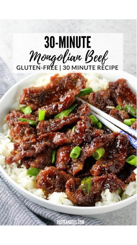 30-Minute Mongolian Beef - savory and sweet and so delicious!! With thinly cut steak, soy sauce, brown sugar, fresh garlic and ginger – ready in 30 minutes! Gluten Free Dinners, Cauliflower Pizza Crust, Gluten Free Dinner Easy, Stuffed Acorn Squash, Mongolian Beef Recipes, Garlic And Ginger, Comfort Casseroles, 30 Minute Dinners, Mongolian Beef