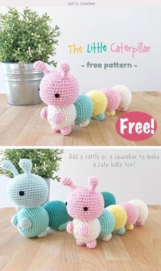 The Little Caterpillar Crochet Free Pattern #letscrochetfreepattern #crochettoysforkids #crochetamigurumi #freecrochetpatterns Amigurumi Caterpillar, Caterpillar Crochet, Crocheted Stuffed Animals, Caterpillar Toys, Easy Knitting Projects, Confection Au Crochet, Pola Amigurumi, Haken Baby, Crochet Tutorials