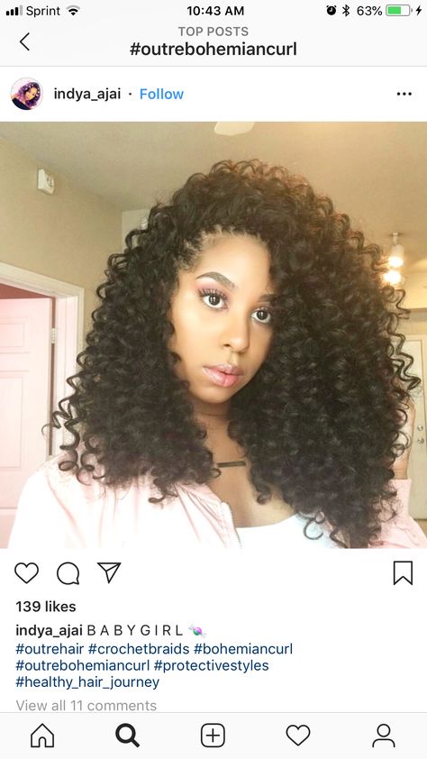 Outre Bohemian Curl Crochet Braids, Bohemian Curls Weave Hairstyles, Crochet Braid Styles Curls, Black Hairstyles Crochet, Bohemian Crochet Hair, Expression Braiding Hair, Crochet Hair Styles Freetress, Havana Twists, Outre Hair