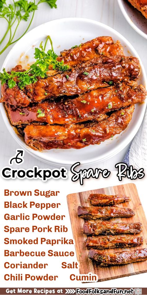 These Crockpot Spare Ribs are melt-in-your-mouth tender and so tasty! This is an easy, no-fuss recipe where the slow cooker does all the work. Crockpot Spare Ribs Slow Cooker, Spare Ribs In The Crock Pot, Crock Pot Spare Ribs, Pork Spare Ribs Crock Pot, Crockpot Spare Ribs, Slow Cooker Short Ribs Recipe, Slow Cooker Spare Ribs, Spare Ribs Slow Cooker, Slow Cooker Short Ribs