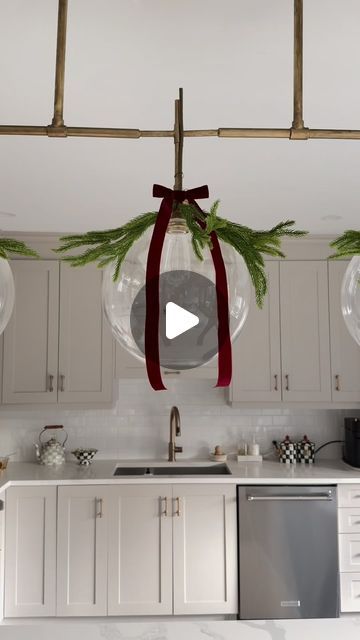 Jules on Instagram: "The easiest way to decorate your pendant light this Christmas 🎄 Save this Christmas idea for later #christmasdecorating" Pendant Lights Christmas Decor, Christmas Decor Pendant Lights, Pendant Lights Over Kitchen Island Christmas Decor, Christmas Pendant Light Decor, Christmas Costume Ideas, Lights Over Kitchen Island, Christmas Gift Exchange, New Year Decorations, Christmas Idea