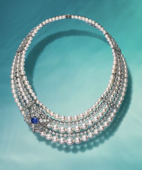 Tiffany Diamond, Tiffany Necklace, Blue Spinel, Pearl Jewels, Pearl And Diamond Necklace, Blue Book, Tiffany Jewelry, Tassel Jewelry, Royal Jewels