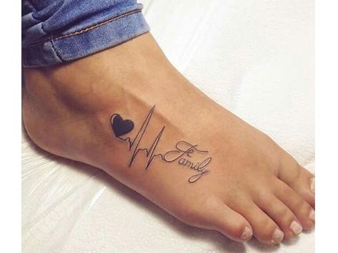 Foot Tattoo Ideas, Cool Tattoos For Girls, Baby Name Tattoos, Heartbeat Tattoo, Petit Tattoo, Girl Back Tattoos, Tattoos For Girls, Tattoos With Kids Names, Best Tattoos