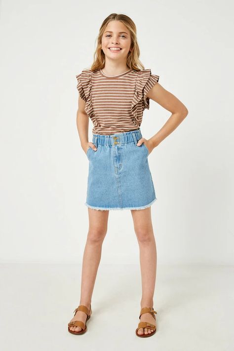 High Waist Denim Skirt, Girls Denim Skirts, Girls Spring Outfits, 75 Medium, High Waisted Denim Skirt, High Waist Denim, Tween Outfits, T-shirts & Tank Tops