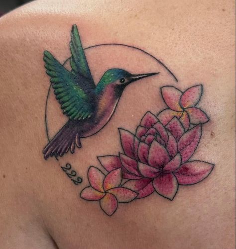 Hummingbird Drinking From Flower Tattoo, Hummingbird Lotus Flower Tattoo, Lotus Hummingbird Tattoo, Hummingbird Lotus Tattoo, Recovery Tats, Girl Stomach Tattoos, Flowers Plumeria, Small Hummingbird Tattoo, Remembrance Tattoos