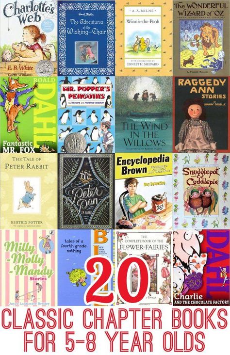 Introduce chapter books to your young children with these twenty classic titles. Read Aloud Books, Books For Boys, Children's Literature, Chapter Books, Kids' Book, Kids Reading, Library Books, Teaching Reading, Classic Books