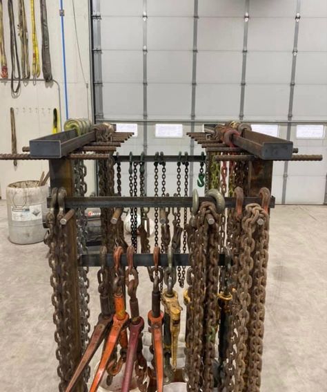 Tow Chain Storage Ideas, Chain Organizer, Chain Storage, Garage Workshop Layout, Hunting Stands, Ranch Cabin, Garage Organisation, Storage Shed Organization, Landscaping Equipment