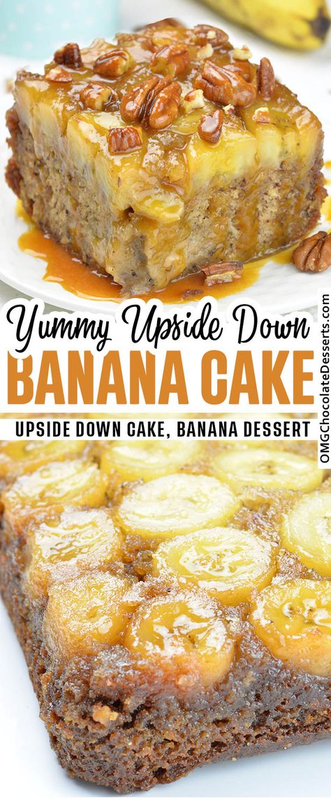 Upside Down Banana Cake, Banana Upside Down Cake, Breakfast Banana, Banana Dessert Recipes, Banana Slices, Banana Dessert, Dessert Dips, Upside Down Cake, Think Food