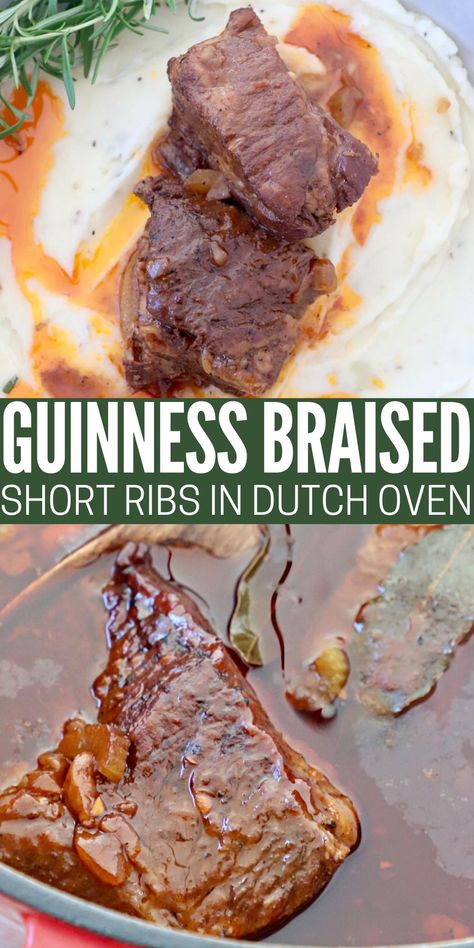 Guinness Braised Beef Short Ribs, Guinness Braised Short Ribs, Boneless Beef Short Rib Recipes, Braised Short Ribs Dutch Oven, Dutch Oven Short Ribs, Short Ribs Recipe Oven, Beef Short Rib Recipes Oven, Short Ribs Dutch Oven, Dutch Oven Ribs