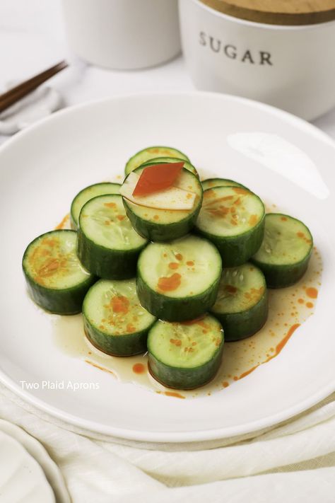 Din Tai Fung Cucumber Salad | Two Plaid Aprons Din Tai Fung Cucumber Recipe, Din Tai Fung Green Beans, Plaid Apron, Din Tai Fung, Cooking Mama, Cucumber Recipes Salad, Cucumber Recipes, Cucumber Salad, Veggie Dishes