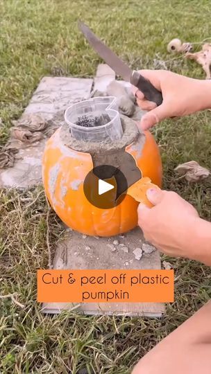 Cement Jack O Lantern, Plastic Pumpkins, Diy Concrete, Concrete Diy, Jack O, Jack O Lantern, Cement, Lanterns, Audio