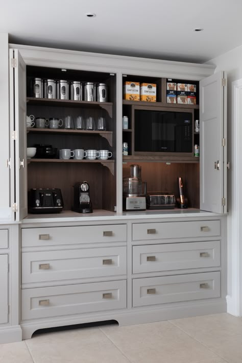 Countertop Cupboard, Humphrey Munson, Grey Kitchen Island, Open Plan Kitchen Dining, Kitchen Cupboard Designs, Make Breakfast, Kitchen Pantry Design, First Thing In The Morning, Built In Furniture