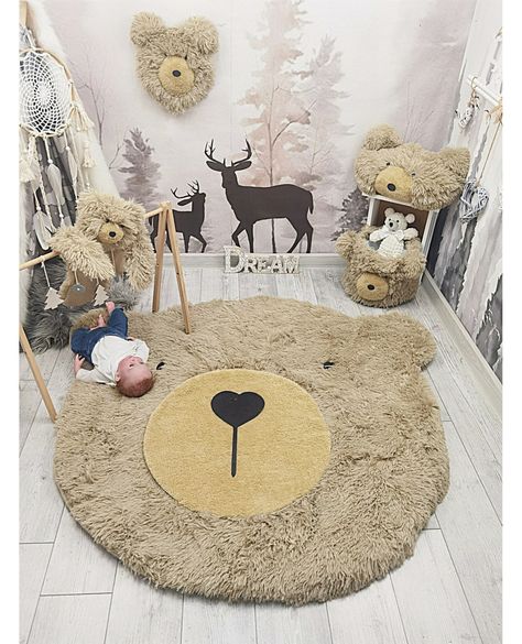 Sleek sellouts! 🤓. Order Custom Woodland Bear Nursery Rug - Soft Fluffy Adventure Themed Baby Room Decor, Cute Personalized Bear Rug Gift at €90.00 #BabyGift #WoodlandBear #CuteRug #NurseryRug #WoodlandDecor #BabyRoom #BabyDecor #PersonalizedRug #BearRug #NurseryDecor Nursery Bear Rug, Woodland Baby Nursery, Beer Decor, Tufting Ideas, Teddy Bear Nursery, Woodland Nursery Theme, Adventure Theme, Warm Taupe, Baby Room Inspiration